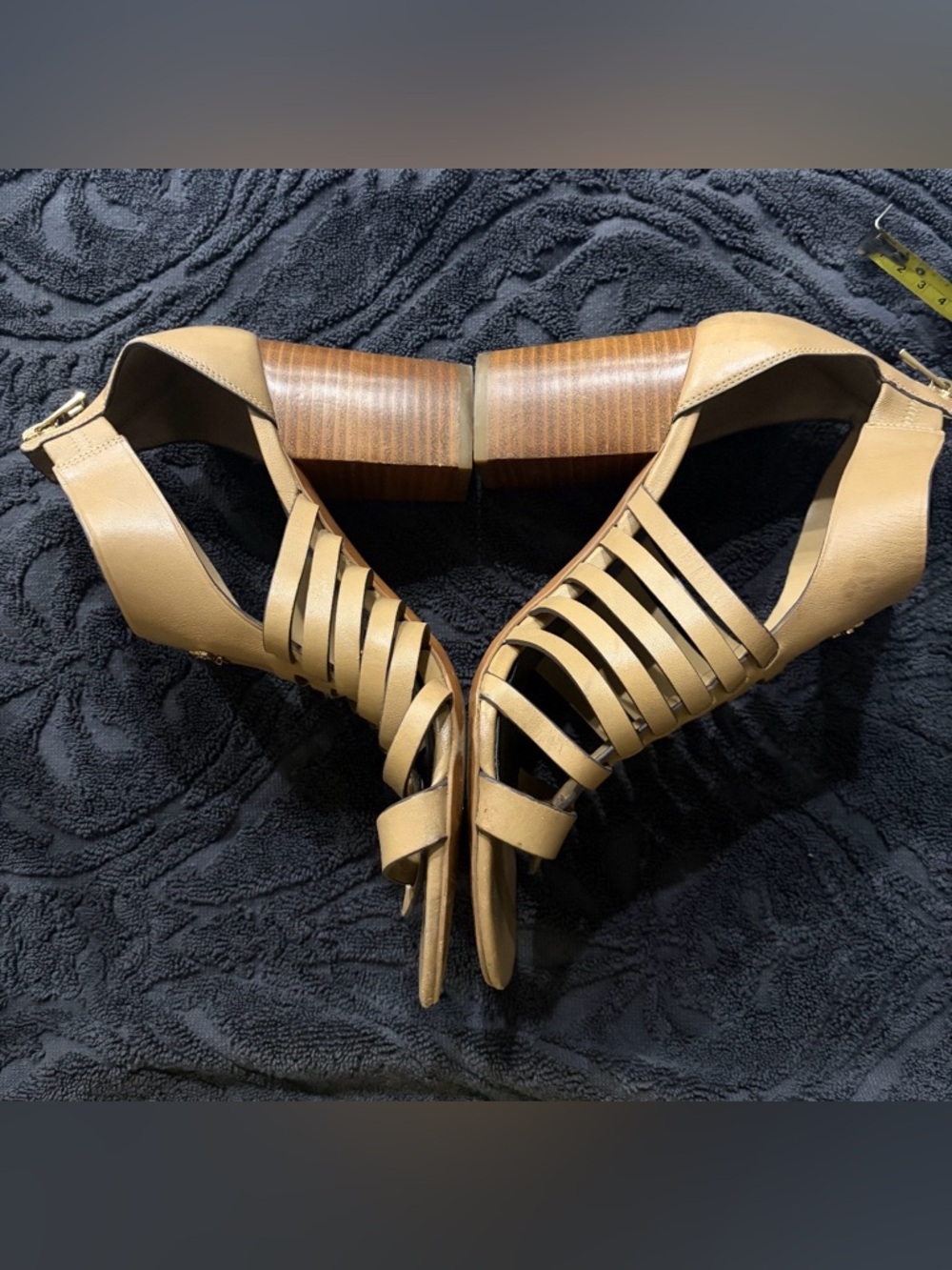 Coach Leandra Tan Leather Gladiator Sandals Block Heel Resort Boho Size 8.5 - Picture 3 of 6